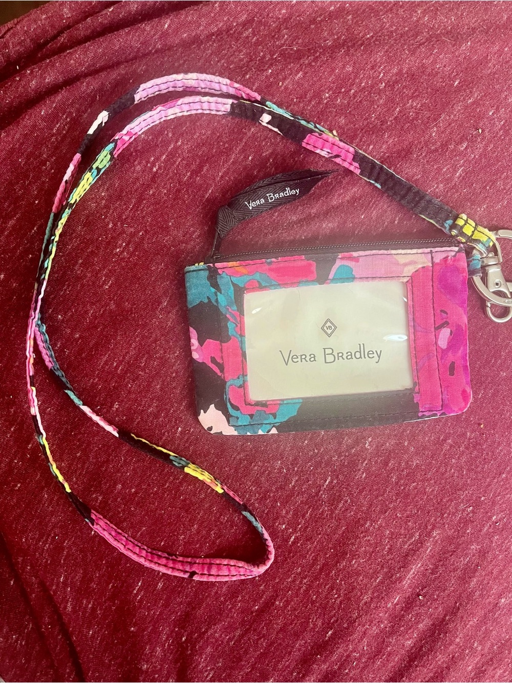 Vera Bradley Pink Multi-Color Floral Lanyard ID Wallet